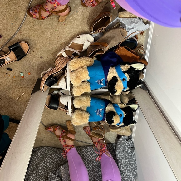 THE CUTEST GUESS CHUNKY HEELS TIE UP LACE BALLERINA SUMMER RIBBON TAN CORK 9 EUC - Picture 9 of 16